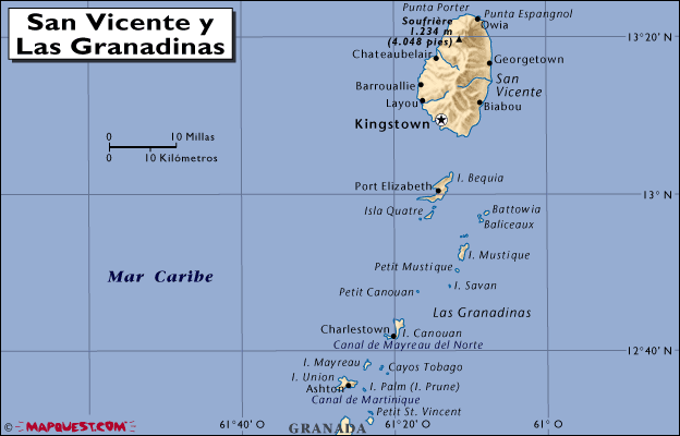 Mapa de Sanvicente y las Granadinas